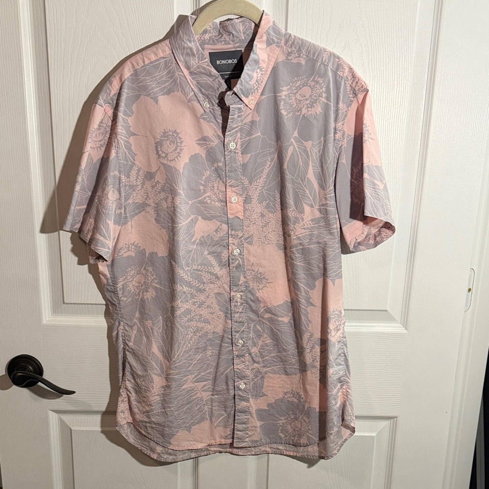 Bonobos Men's Light Pink and Gray Floral Shirt